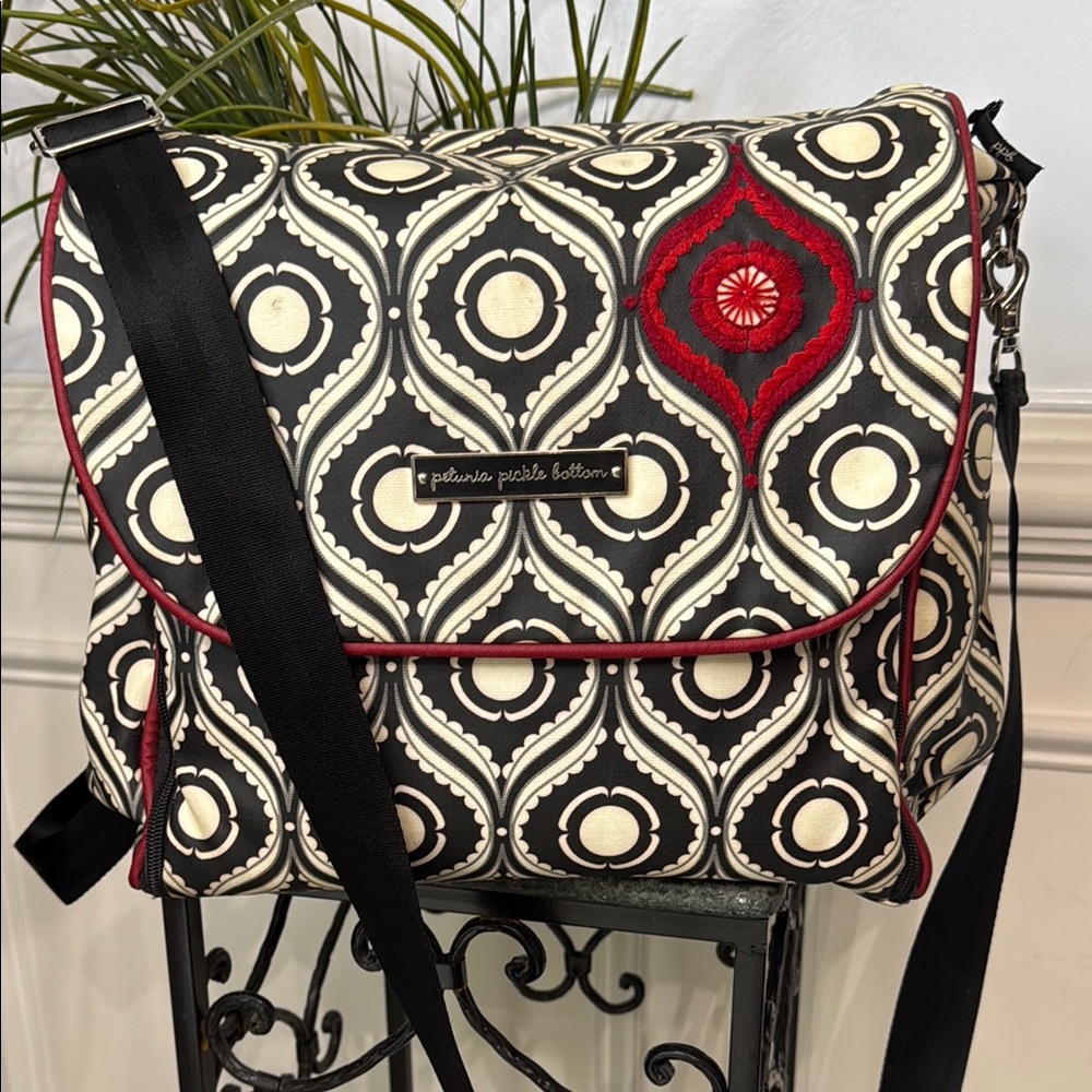 Petunia Pickle Bottom Black White Red Boxy Backpack Diaper Bag